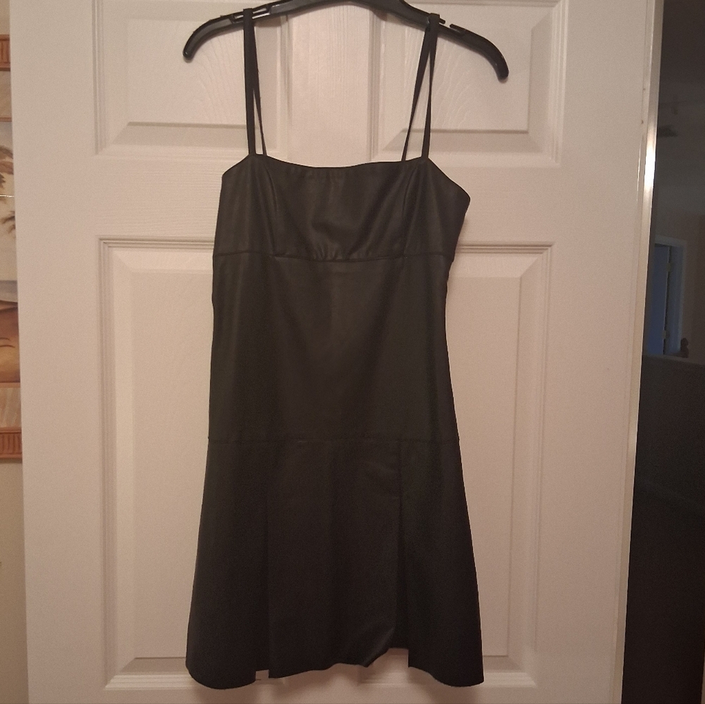 FREE PEOPLE Vegan Leather Black Mini Dress. Size Small - Picture 3 of 10